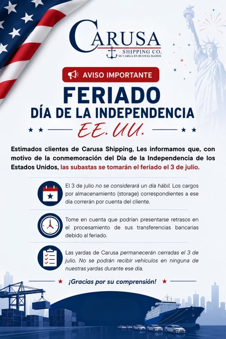 El 3 de julio no se considerará un día hábil. Los cargos por almacenamiento (storage) correspondientes a ese día correrán por cuenta del cliente